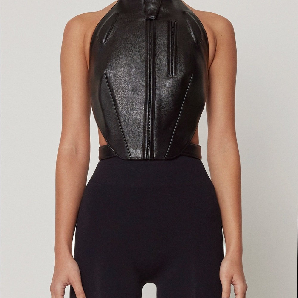 Black Halter Leather Top